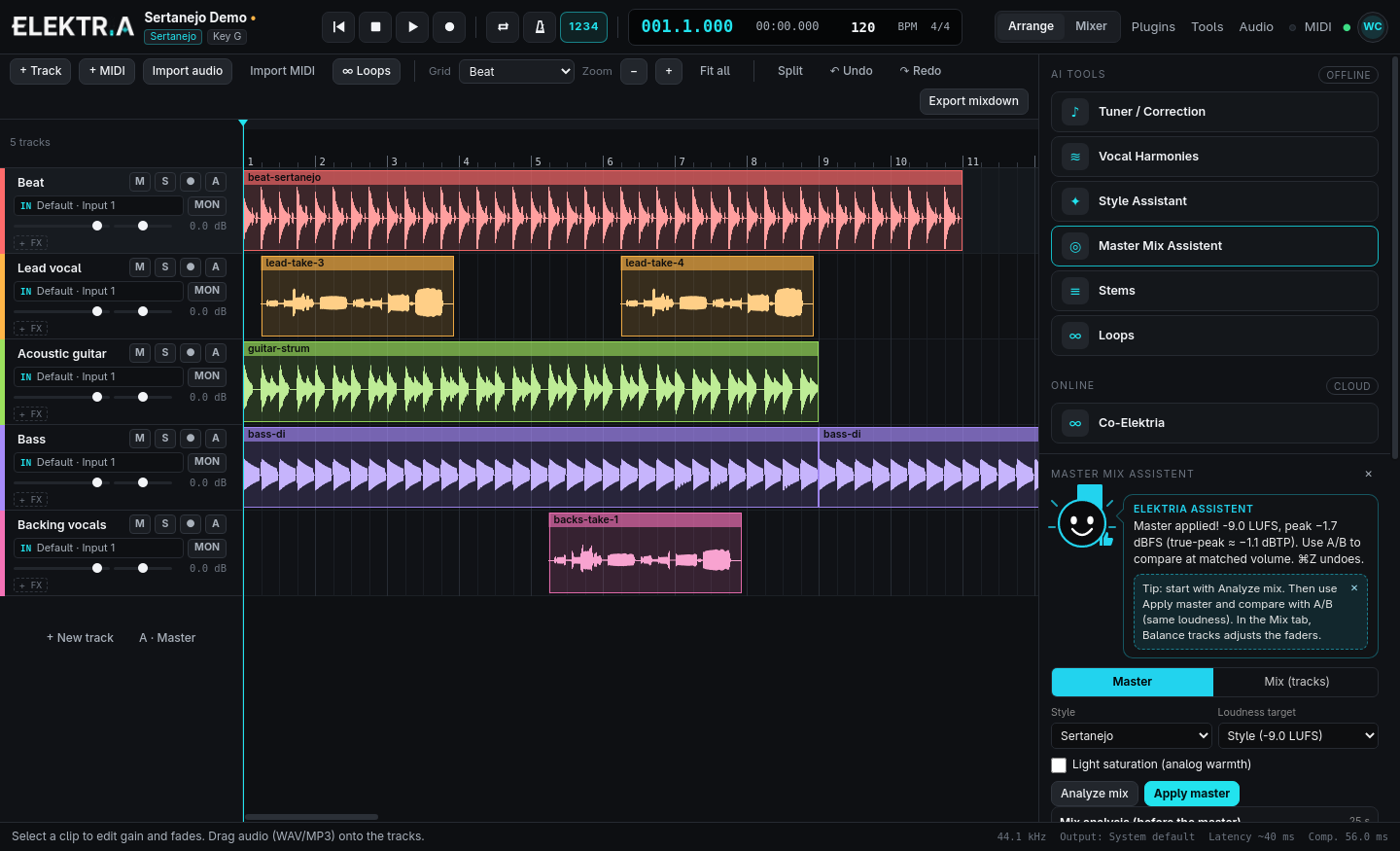 Tela do Master Mix Assistent